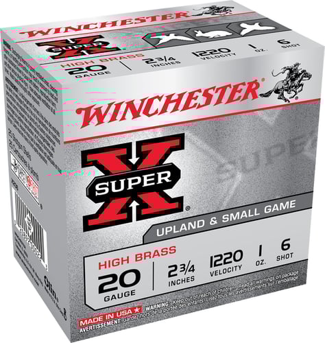 Winchester Super-X High-Brass Shotshells 20 ga 2-3/4 1 oz 1220 fps 6 25/ct  | 20GA | 020892000223