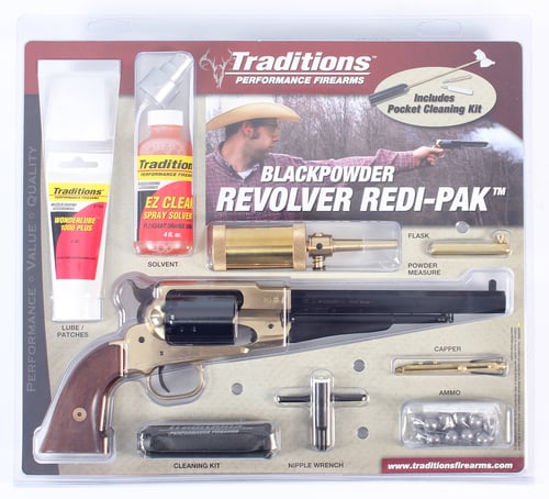 Traditions 1858 Army Redi-Pak Black Powder Revolver / Walnut / Brass .44 Cal 8 Blued Barrel  | .44 MAG | 040589003016
