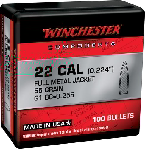 Winchester Centerfire Rifle Bullets 5.56 NATO .224 55 gr FMJ 100/ct | 020892634084