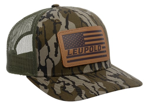 Leupold Leather Flag Trucker Hat Mossy Oak Bottomland Camo/Green | 030317014377