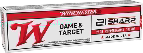 Winchester Game  Target Copper Matrix Rimfire Ammunition 21 Sharp 25gr Solid 1750fps 100/ct  | .21 SHARP | 020892104921