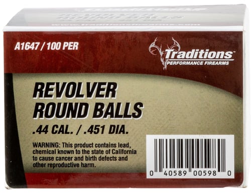 Traditions Muzzleloader Revolver Round Ball - Bulk Pack .44 cal 451 140 gr 100/ct  | .44 BLK | 040589005980