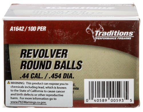 Traditions Muzzleloader Revolver Round Ball - Bulk Pack .44 cal .454 140 gr  100/ct  | .44 BLK | 040589005935