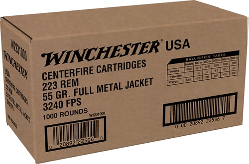 Winchester USA Lake City Rifle Ammunition .223 Rem 55 gr. FMJ 3240 fps 1000/ct Bulk | 00020892225367