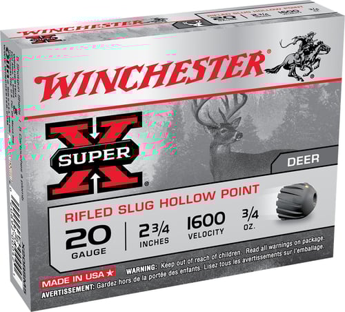 Winchester Super-X Rifled Slug Shotshells 20 ga 2-3/4 3/4 oz 1600 fps Slug 5/ct  | 20GA | 020892000421