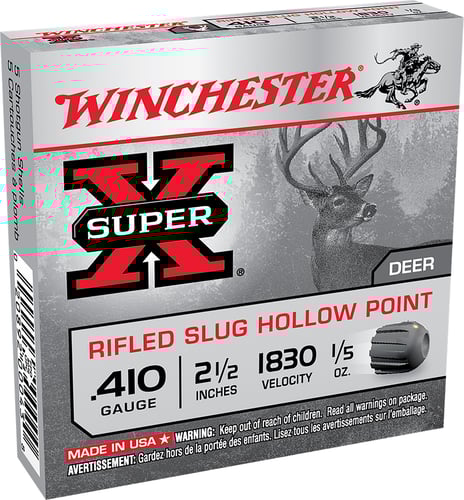 Winchester Super-X Rifled Slug Shotshells .410 ga 2-1/2 1/5 oz 1830 fps Slug 5/ct  | .410GA | 020892000438