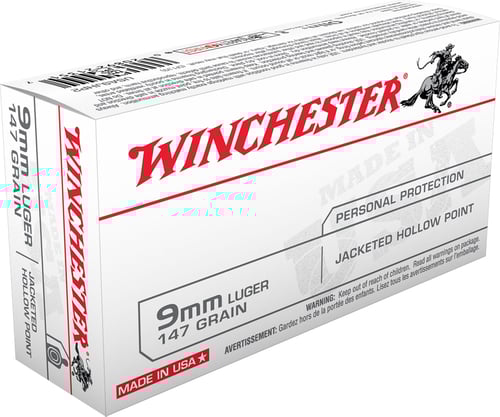 Winchester USA Handgun Ammunition 9mm Luger 115 gr. JHP 1165 fps 50/ct  | 9x19mm NATO | 020892213159