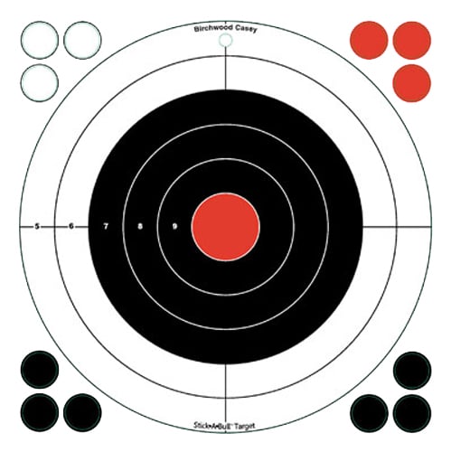 BIRCHWOOD CASEY STICK-A-BULL 12in ADHESIVE BULLS-EYE - 5 TARGETS | 029057339123