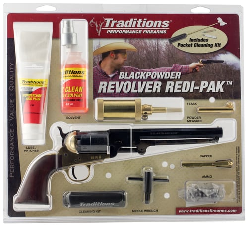 Traditions 1851 Navy Redi-Pak Black Powder Revolver / Walnut / Brass .44 Cal 7.375 Blued Barrel  | .44 MAG | 040589002996