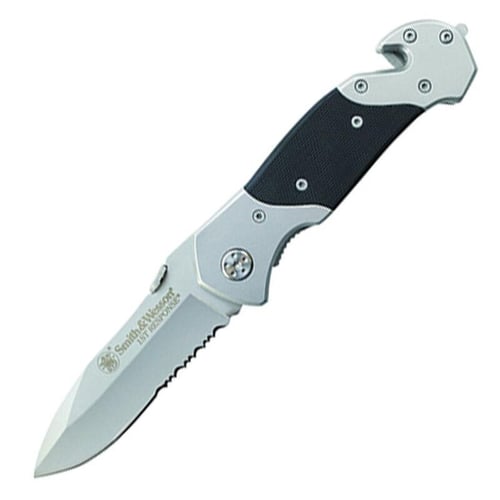 Smith  Wesson First Responder Folding Knife 3-3/10 Serrated Drop Point Blade Black Silver | 028634701391