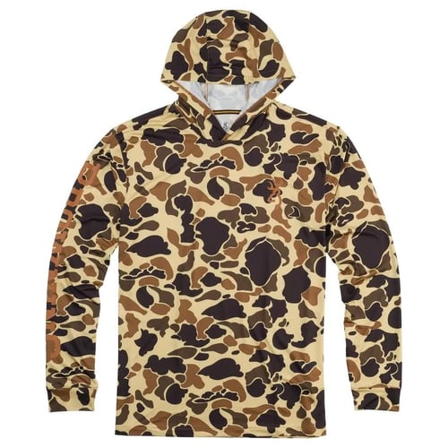 Browning Hooded Long Sleeve Tech Shirt Vintage Tan Camo S | 023614968245